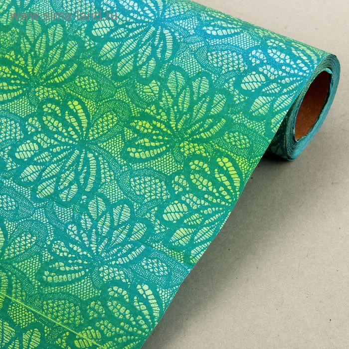 Бумага упаковочная крафт "Ананас", бирюзово-зеленый, 0.5 х 10 м - Фото 1