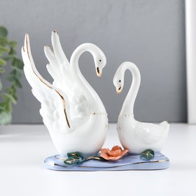 Сувенир керамика 'Два лебедя в заводи с лотосом' 13 см