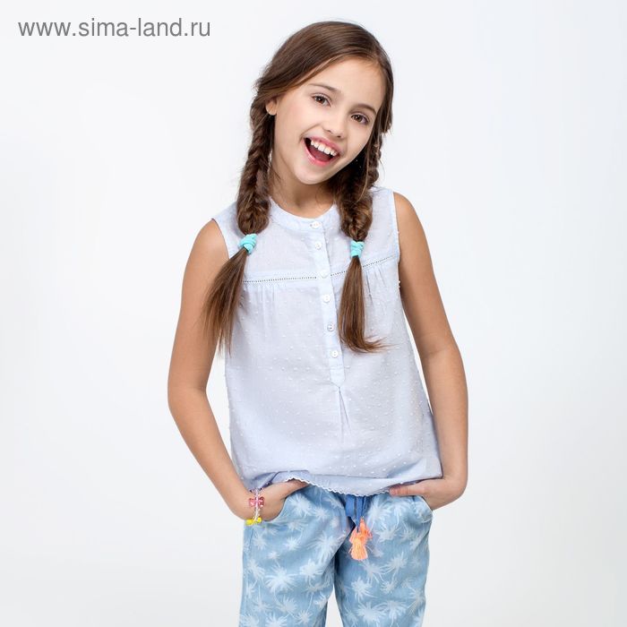 Блузка детская для девочек Zebra, рост 152 см, цвет светло-голубой (арт. 20210270006) - Фото 1