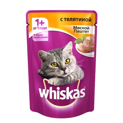 Влажный корм Whiskas для кошек, телятина, паштет, пауч, 85 г