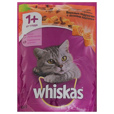 Сухой корм Whiskas для кошек, говядина/кролик, подушечки, 800 г