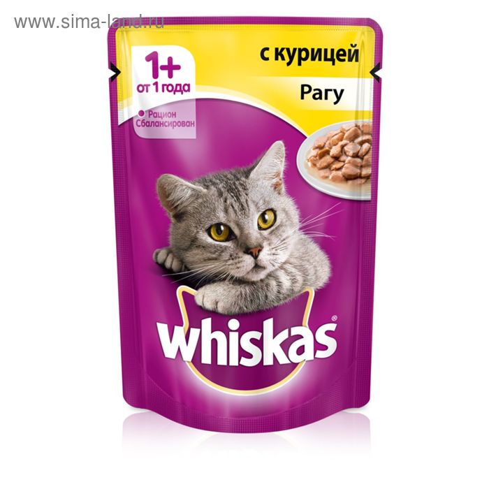 Влажный корм Whiskas для кошек 7+, рагу с курицей, пауч, 85 г - Фото 1