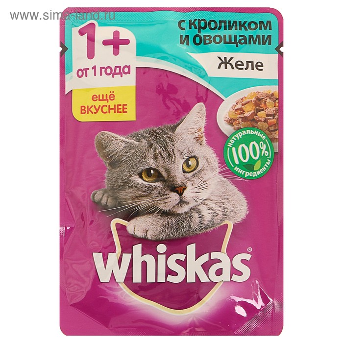 Влажный корм Whiskas для кошек, кролик/овощи в желе, пауч, 85 г - Фото 1