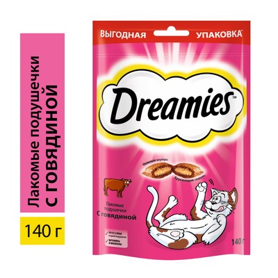 Лакомство Dreamies для кошек, говядина, 140 г