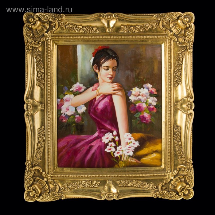 Картина "Девушка в цветах" в резном багете (полистоун) 79х87х8 см - Фото 1