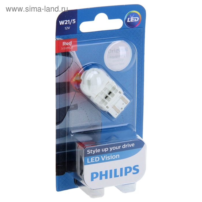 Лампа автомобильная Philips, W21/5W, 12 В, 21/5 Вт, LED, красная - Фото 1