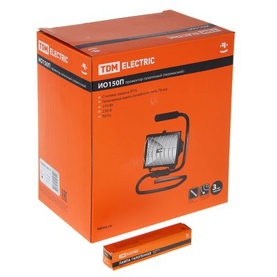 Прожектор галогенный TDM ИО150П, R7S, 150 Вт, 2700 К, IP54, переносной, чёрный
