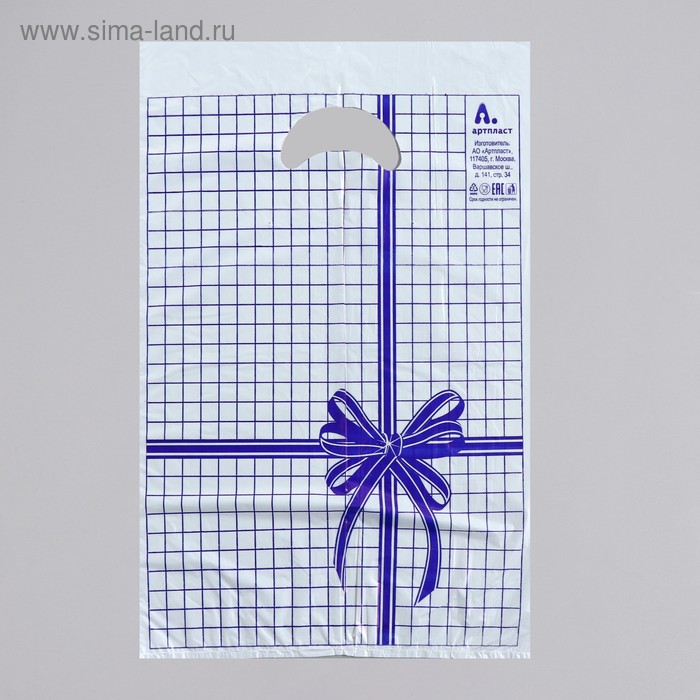 Пакет "Синяя клетка", полиэтиленовый с вырубной ручкой, 22 х 30 см, 12 мкм - Фото 1
