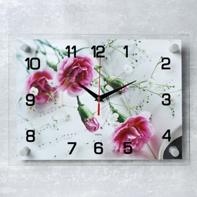 Часы настенные «Розовые гвоздики», 25 × 35 см