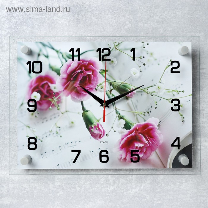 Часы настенные: Цветы, "Фиолетовые гвоздики", бесшумные, 25 х 35 см - Фото 1