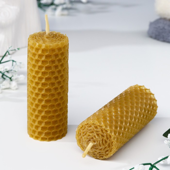 Набор свечей из вощины медовых с добавлением эфирного масла "Лаванда" 8 см, 2 шт - Фото 1