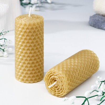 Набор свечей из вощины медовых с добавлением эфирного масла «Эвкалипт», 8 см, 2 шт.