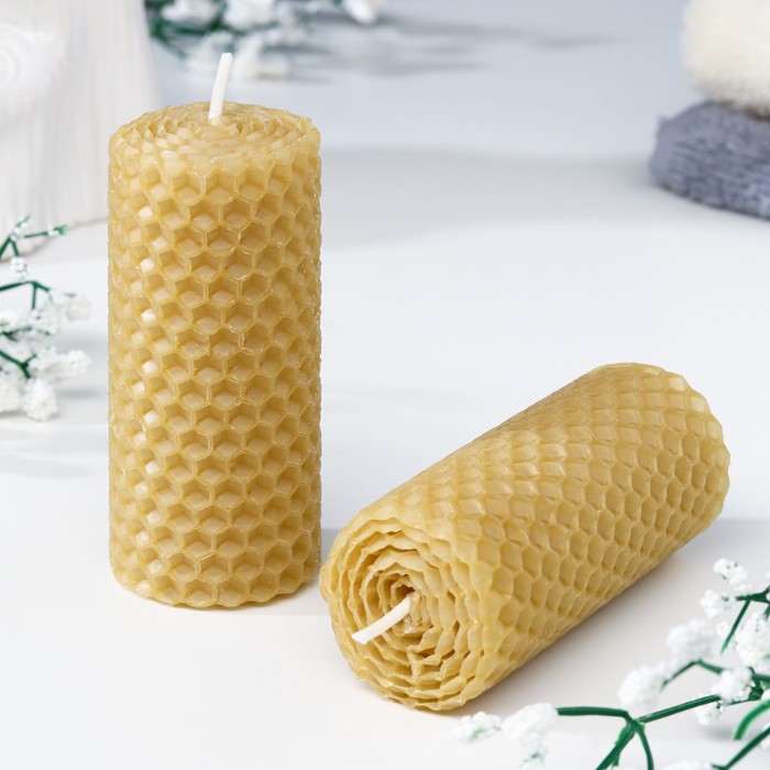 Набор свечей из вощины медовых с добавлением эфирного масла «Эвкалипт», 8 см, 2 шт. - Фото 1