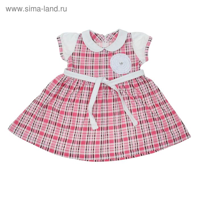 Платье для девочки, рост 110 см, цвет белый/розовая клетка (арт. К-060) - Фото 1