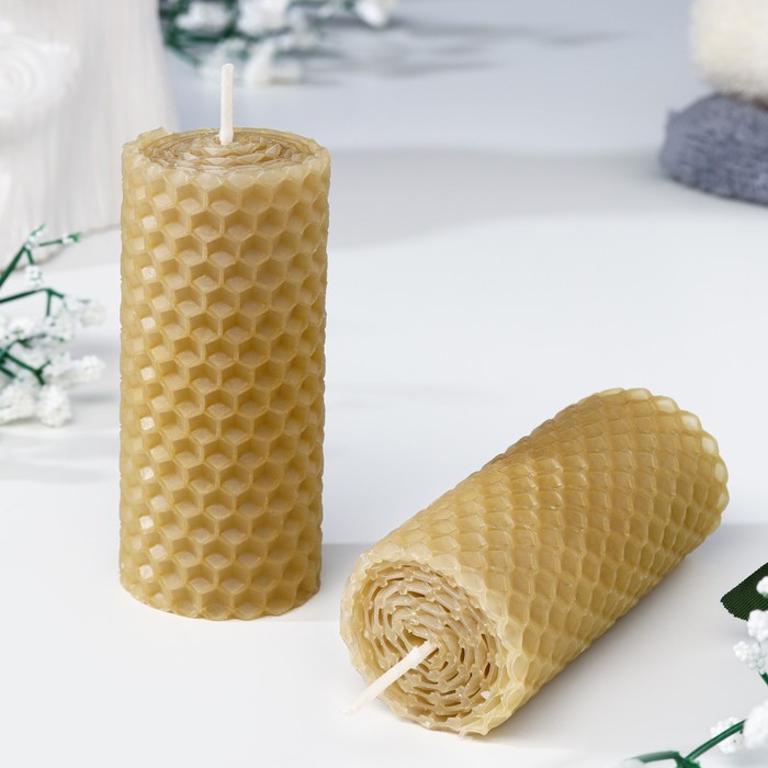 Набор свечей из вощины медовых с добавлением эфирного масла "Корица" 8 см, 2 шт - Фото 1