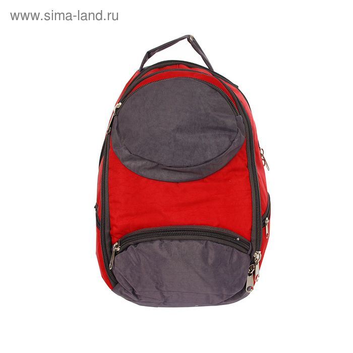 Рюкзак молодёжный на молнии, 2 отдела, 4 наружных кармана, серый/красный - Фото 1