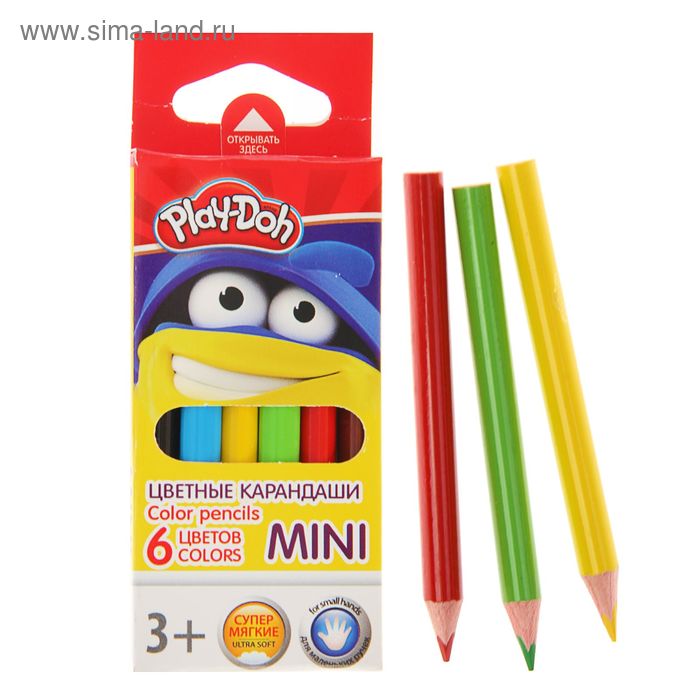 Карандаши Mini 6 цветов Play Doh треугольные мини - Фото 1