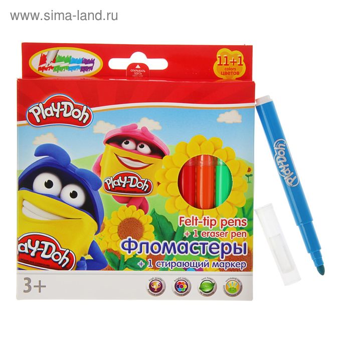 Фломастеры 12 цветов Play Doh, со стирающим маркером - Фото 1