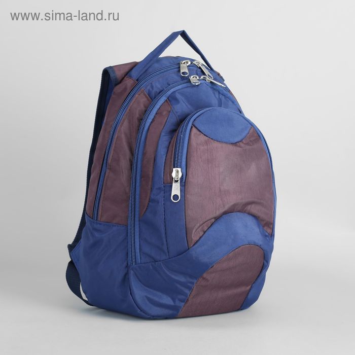 Рюкзак молодёжный на молнии, 2 отдела, 1 наружный карман, синий/коричневый - Фото 1