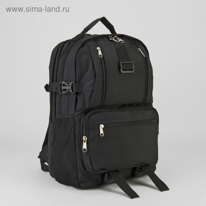 Рюкзак молодёжный на молнии, 2 отдела, 4 наружных и 2 боковых кармана, чёрный - Фото 1