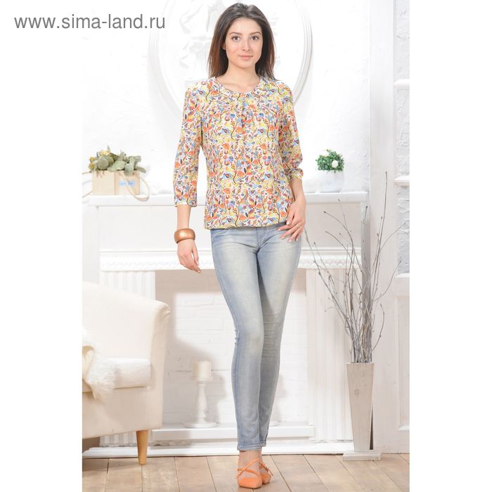 Блуза женская 4834 цвет белый/оранж/лимон, р-р 48, рост 164 см - Фото 1