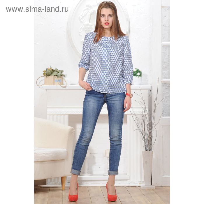 Блуза, размер 52, рост 164 см, цвет белый/синий (арт. 4833а С+) - Фото 1