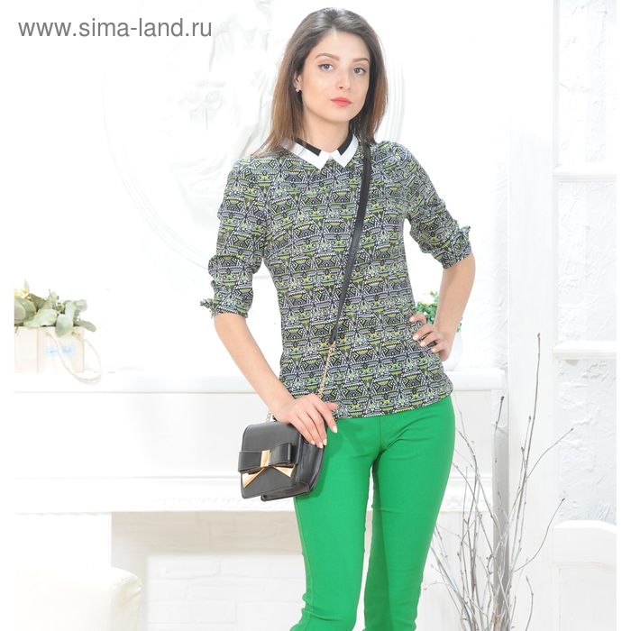 Блуза, размер 52, рост 164 см, цвет чёрный/белый/зелёный (арт. 4828 С+) - Фото 1