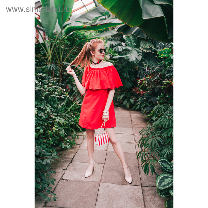 Платье с открытыми плечами женское цвет красный, размер XXL (50), рост 168 - Фото 1