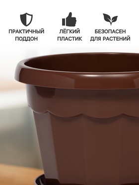 Горшок для цветов с поддоном «Доляна. Эрика», 700 мл, пластиковый, коричневый (комплект 3 шт)