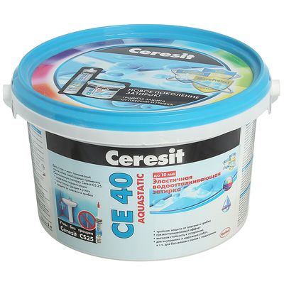 Эластичная водоотталкивающая затирка Ceresit CE 40 Aquastatic (1-10 мм), белая, 2 кг
