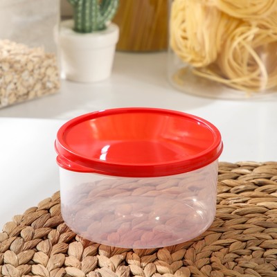 Контейнер круглый Доляна, пищевой, 500 мл, прозрачный, крышка красная