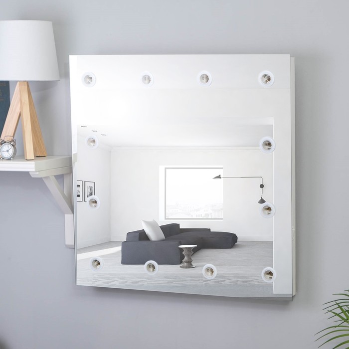 Зеркало, гримерное, настенное, 12 лампочек, 60×60 cм - Фото 1