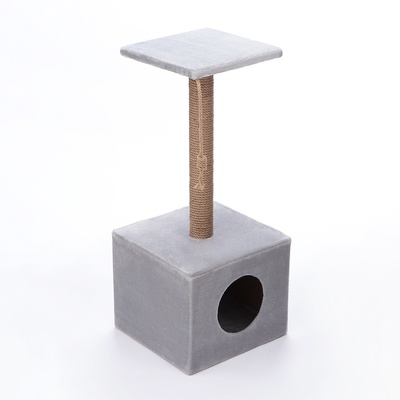 Домик для кошек с когтеточкой «Куб», 35×30×85 см, с площадкой и игрушкой, цвет МИКС