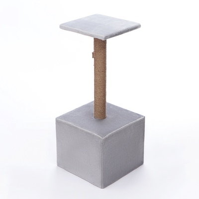 Домик для кошек с когтеточкой «Куб», 35×30×85 см, с площадкой и игрушкой, цвет МИКС