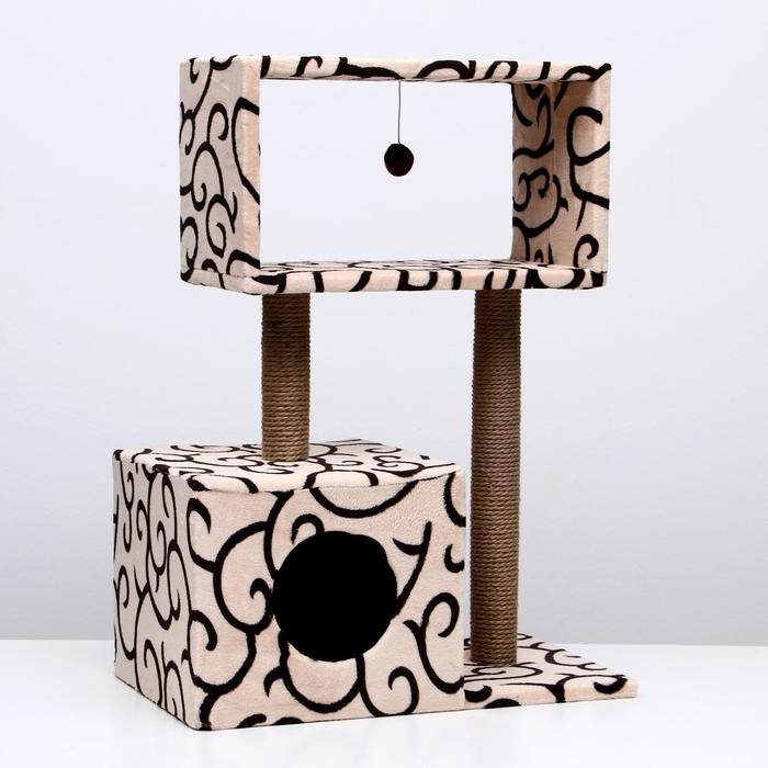 Домик для кошек с когтеточкой "Куб", с мезонином и игрушкой, 60 х 35 х 85 см, микс цветов - Фото 1
