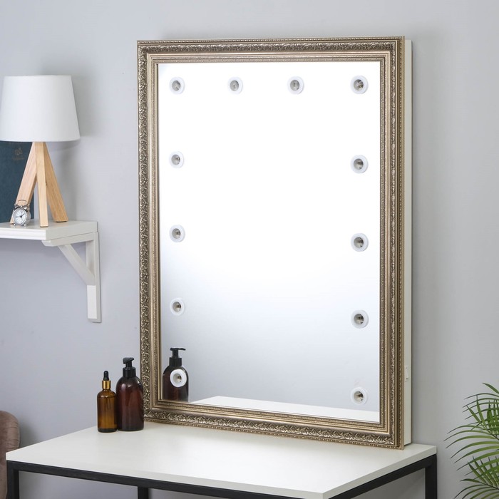 Зеркало «Верона», гримёрное, настенное, в багетной раме, 12 лампочек, 70×90 см - фото 1906814424