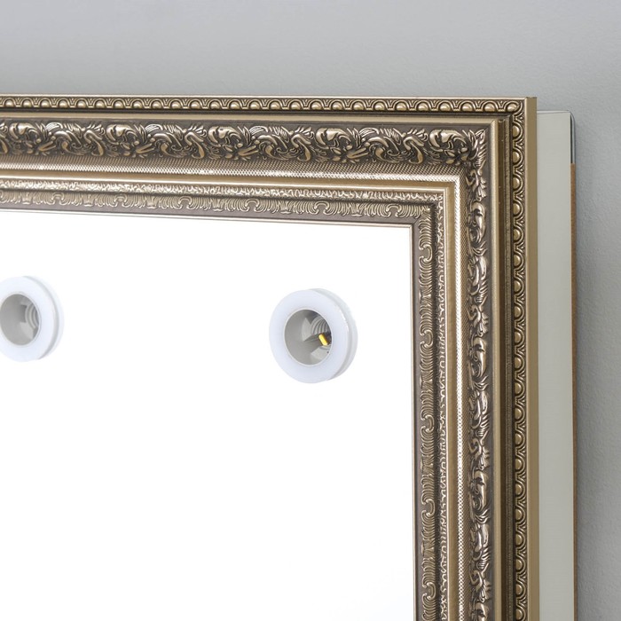Зеркало «Верона», гримёрное, настенное, в багетной раме, 12 лампочек, 70×90 см - фото 1886195859