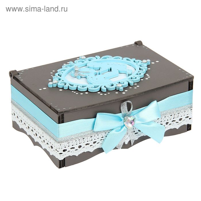 Шкатулка "Мамины сокровища" голубая 16х11,5х7 см - Фото 1