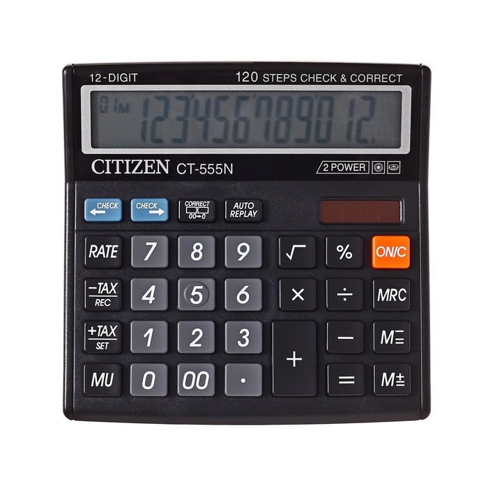 Калькулятор настольный 12-разрядный, Citizen "CT-500J", двойное питание, 128 х 130 х 34 мм, чёрный