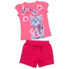 Комплект для девочек (футболка + шорты), рост 104-110 см, возраст 4 года, цвет ярко-розовый - Фото 1