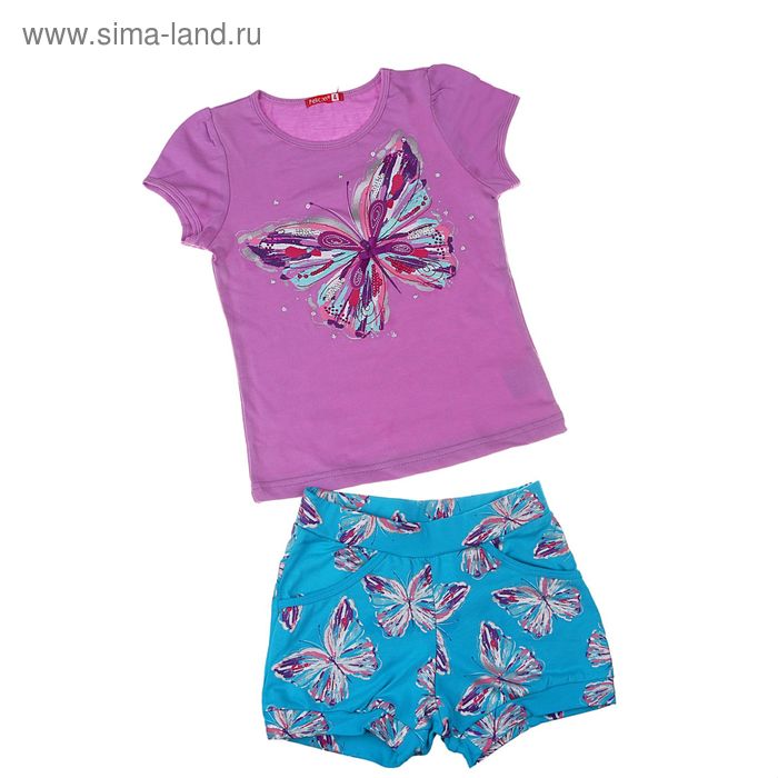 Комплект для девочек (футболка + шорты), рост 104-110 см, возраст 4 года, цвет лавандовый - Фото 1