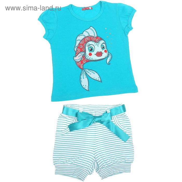 Комплект для девочек (футболка + шорты), рост 86-92 см, возраст 1 год, цвет бирюзовый - Фото 1