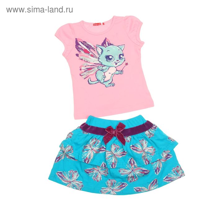 Комплект для девочек (футболка + юбка), рост 98-104 см, возраст 3 года, цвет розовый - Фото 1