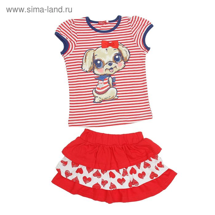 Комплект для девочек (футболка + юбка), рост 104-110 см, возраст 4 года, цвет красный - Фото 1