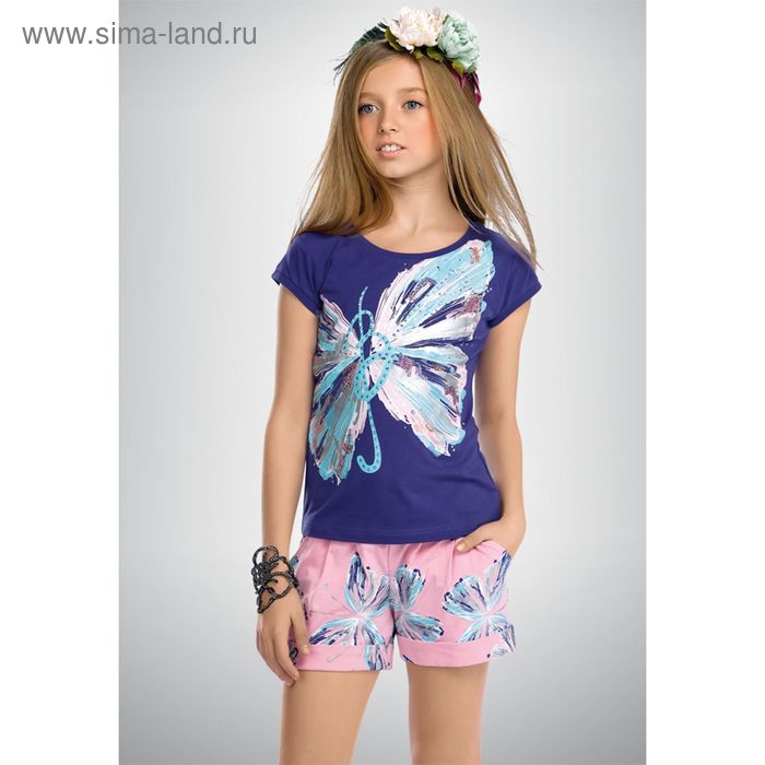 Комплект для девочек (футболка + шорты), рост 116-122 см, возраст 6 лет, цвет голубой - Фото 1