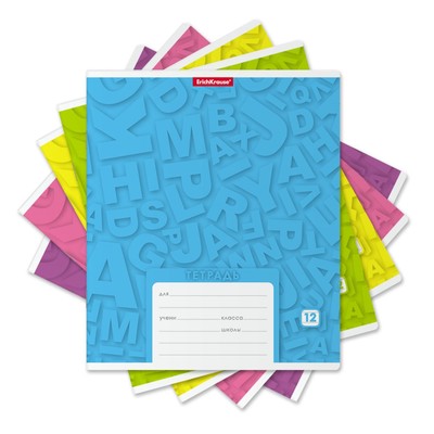 Тетрадь 12 листoв в линейку ErichKrause "Типографика. Буквы", обложка мелованный картон, блок офсет, МИКС (1 вид в спайке)