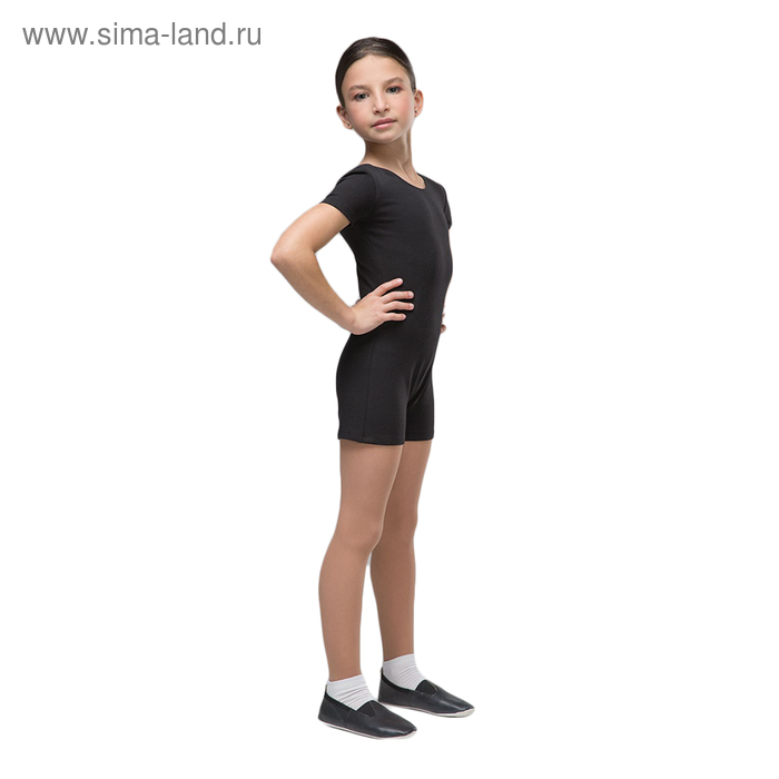 Комбинезон гимнастический, с коротким рукавом, укороченный, размер 38, цвет чёрный - Фото 1