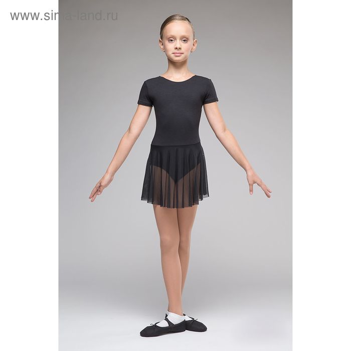 Костюм гимнастический "Мастер-класс", с коротким рукавом, юбка-сетка, размер 38, цвет чёрный - Фото 1