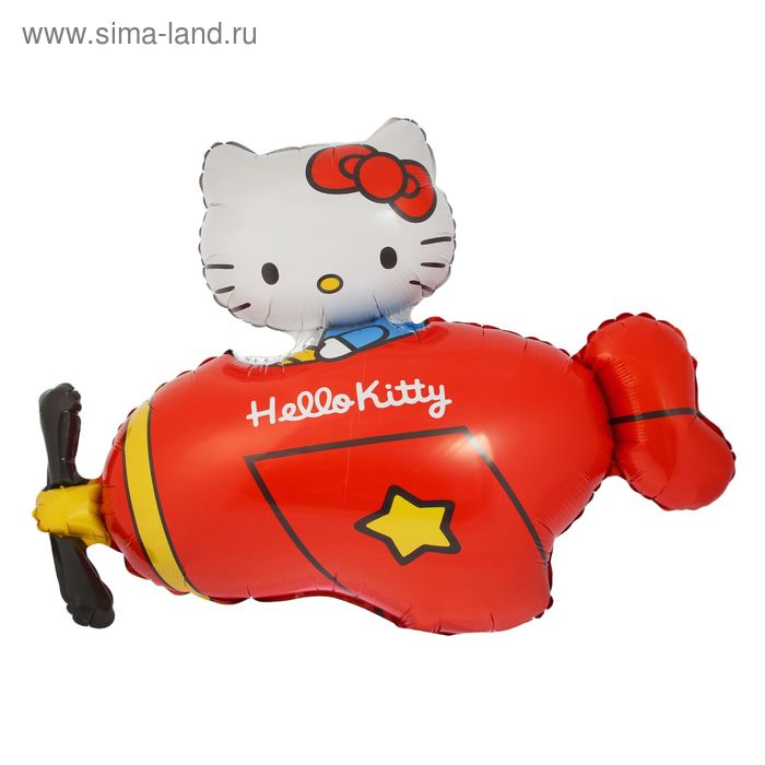 Шар фольгированный 36" Hello Kitty "Самолёт", цвет красный - Фото 1