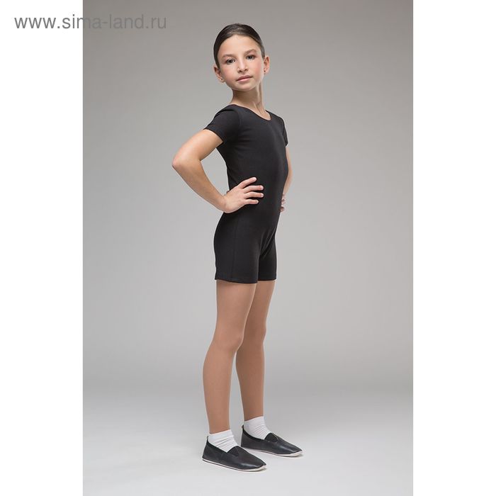 Комбинезон гимнастический, с коротким рукавом, укороченный, размер 34, цвет чёрный - Фото 1